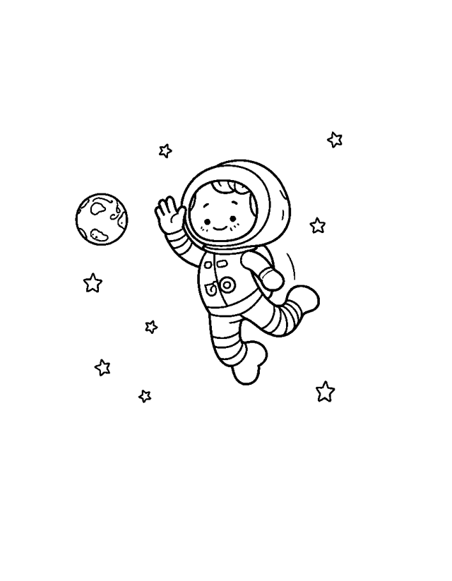 Astronaut in Space — simple coloring page for toddlers