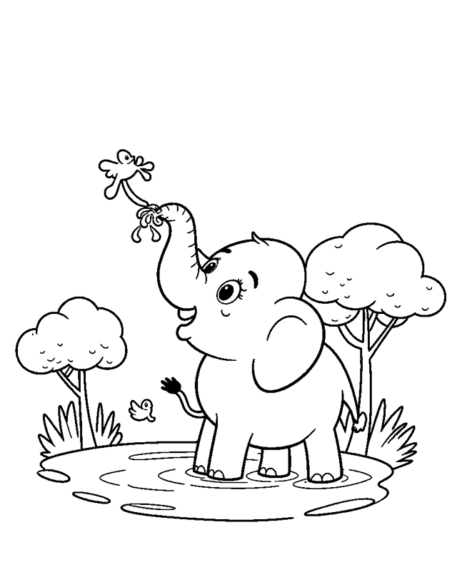 Little Elephant — simple coloring page for toddlers