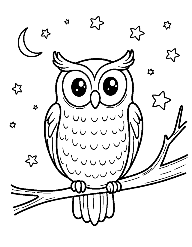 Owl on a Branch — simple coloring page for toddlers