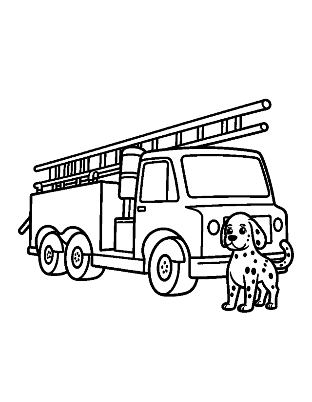 Fire Truck in Action — simple coloring page for toddlers