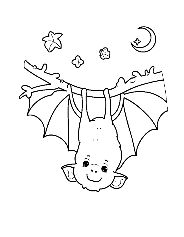 Bat at Night — simple coloring page for toddlers