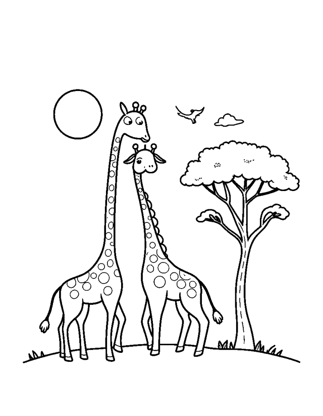 Giraffe Eating Leaves — simple coloring page for toddlers