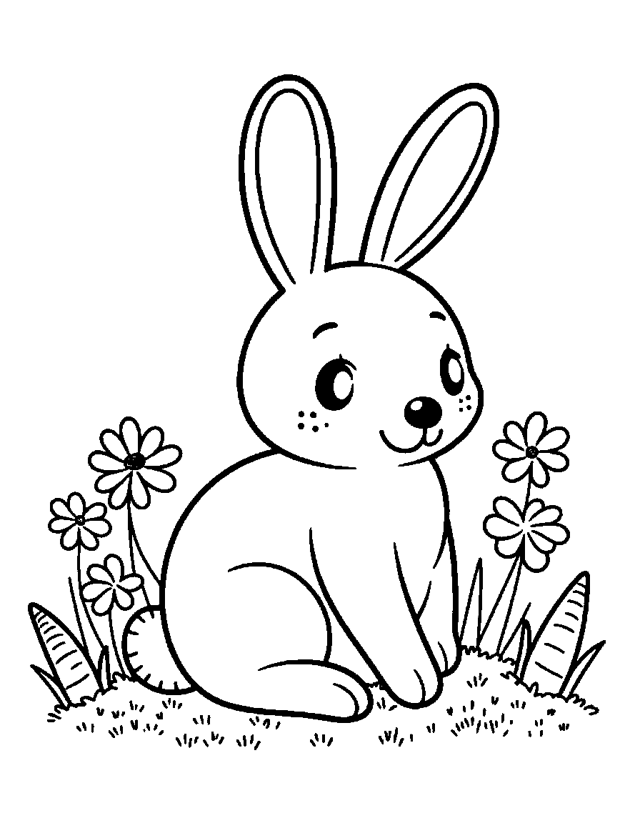 Bunny in the Meadow — simple coloring page for toddlers