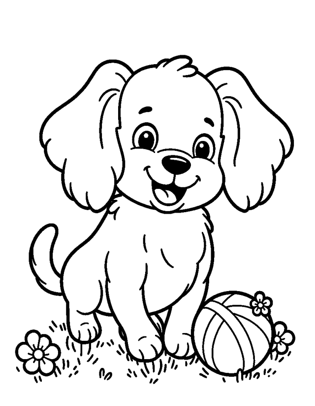 Happy Puppy — simple coloring page for toddlers