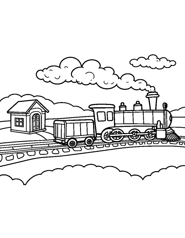 Locomotive with Wagons — simple coloring page for toddlers