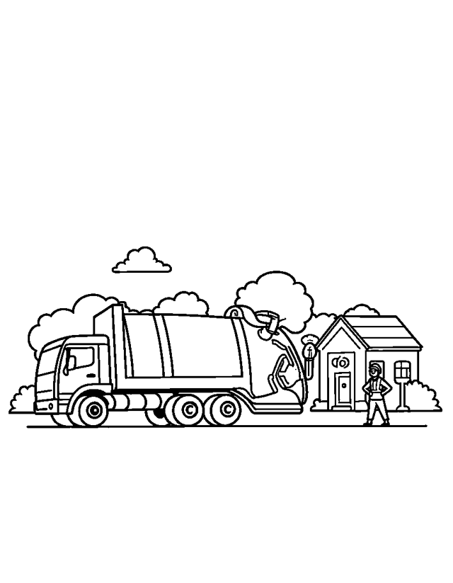 Garbage Truck at Work — simple coloring page for toddlers