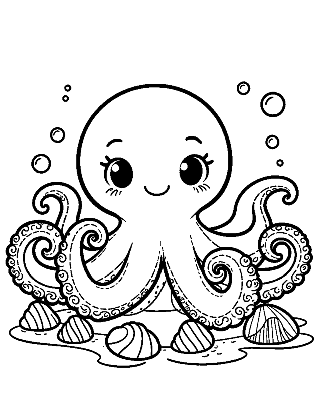 Happy Octopus — simple coloring page for toddlers