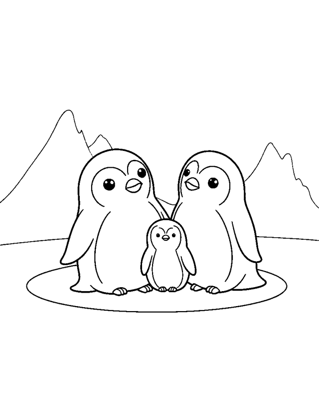 Penguin Family — simple coloring page for toddlers