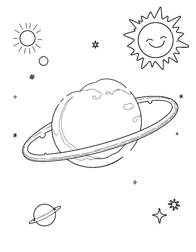 Planets and Stars — simple coloring page for toddlers