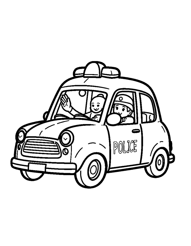 Police Car on Patrol — simple coloring page for toddlers