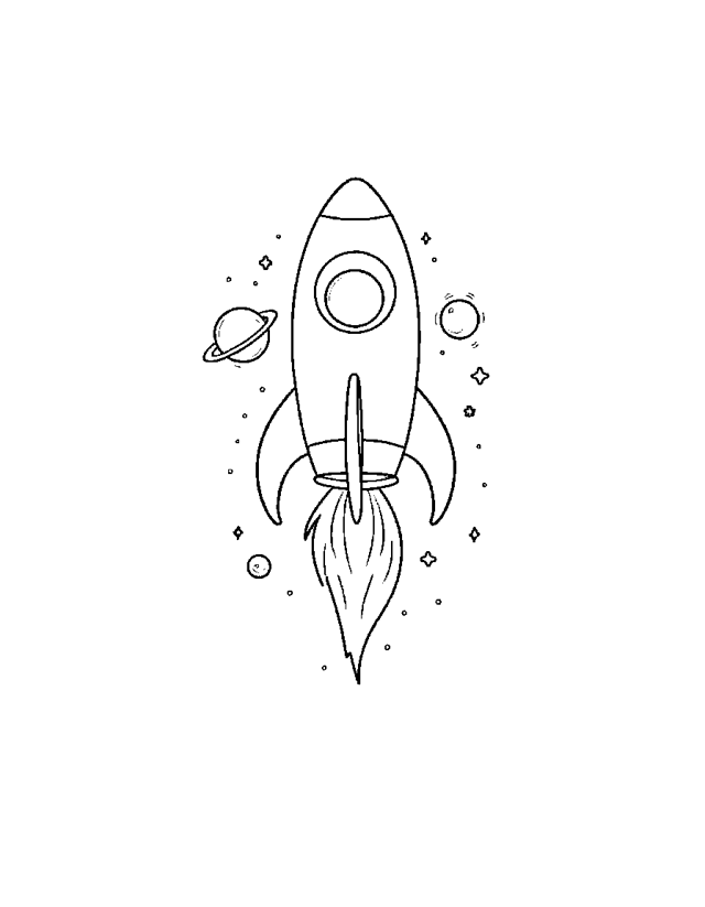 Rocket Launching into Space — simple coloring page for toddlers