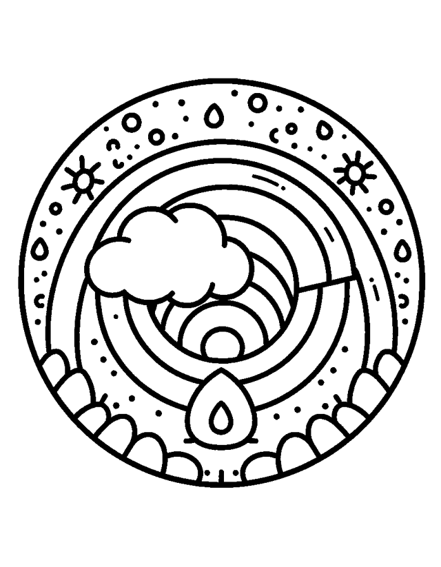 Rainbow Mandala — simple coloring page for toddlers