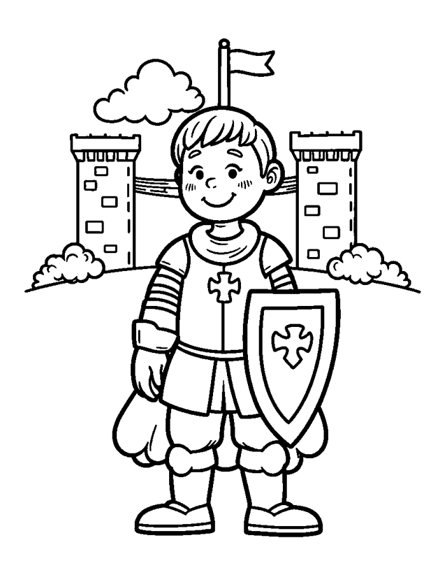 Brave Knight — simple coloring page for toddlers