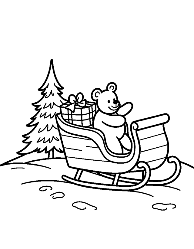 Sleigh Full of Presents — simple coloring page for toddlers