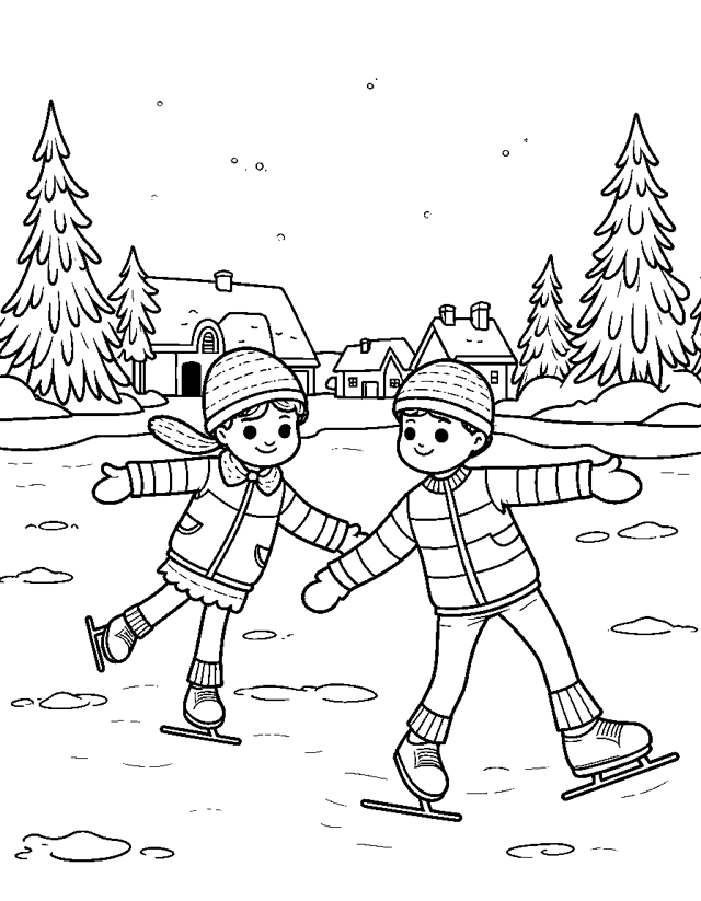 Ice Skating on the Lake — simple coloring page for toddlers