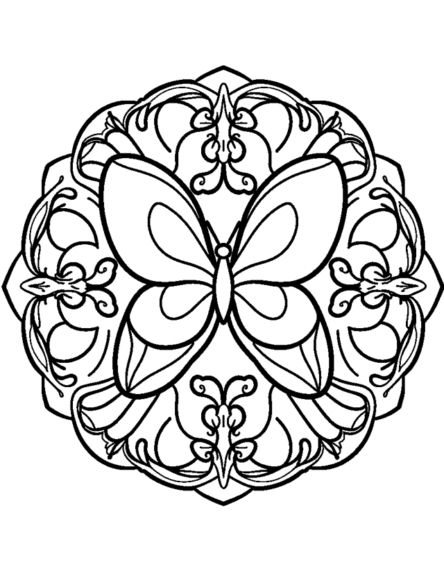 Butterfly Mandala — simple coloring page for toddlers
