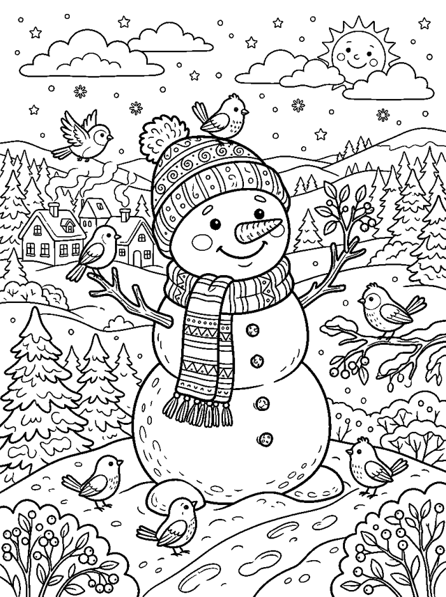 Snowman with Scarf and Hat