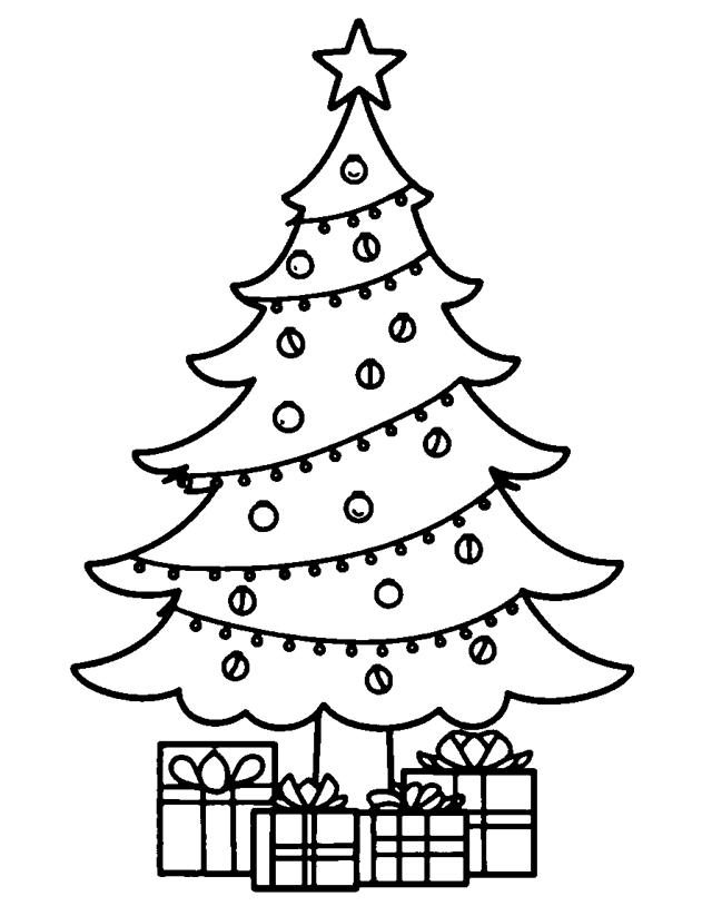Decorated Christmas Tree — simple coloring page for toddlers