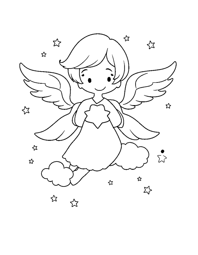 Little Christmas Angel — simple coloring page for toddlers