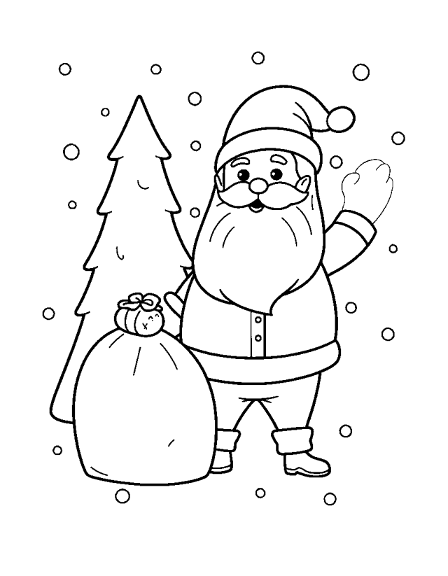 Santa Claus with a Sack of Gifts — simple coloring page for toddlers