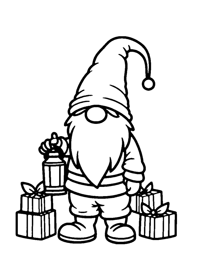 Christmas Gnome — simple coloring page for toddlers